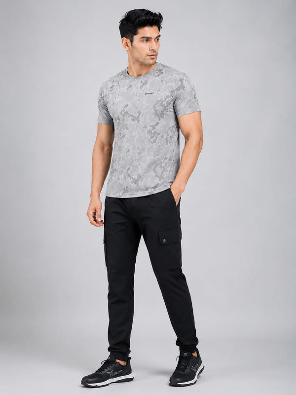 Men Jacquard Camo Active T-Shirt - Ash Grey - Zyphor