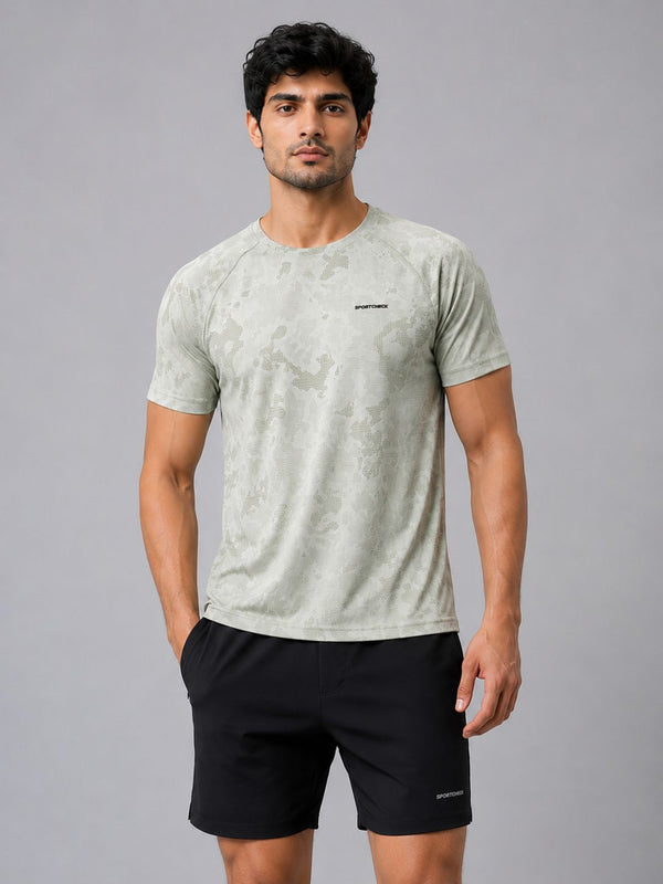 Men Jacquard Camo Active T-Shirt - Frost Mint- Zyphor
