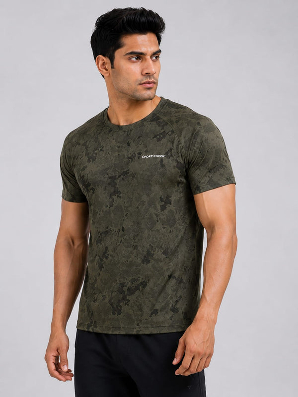 Men Jacquard Camo Active T-Shirt - Tactical Olive- Zyphor