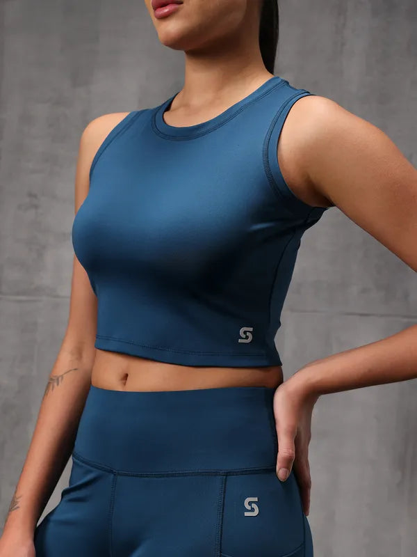 Ink Blue 4 Way Lycra Dryfit co ord set For Women