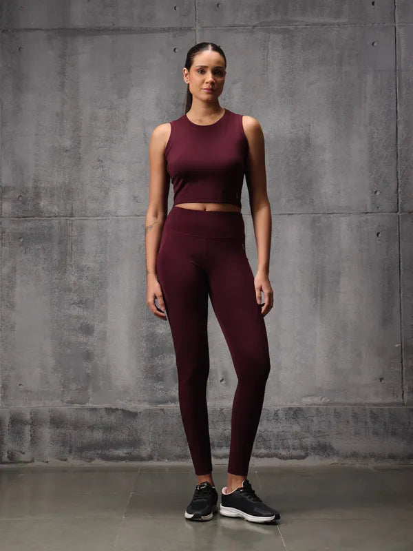 Merlot Red 4 Way Lycra Dryfit co ord setFor Women - Bliss