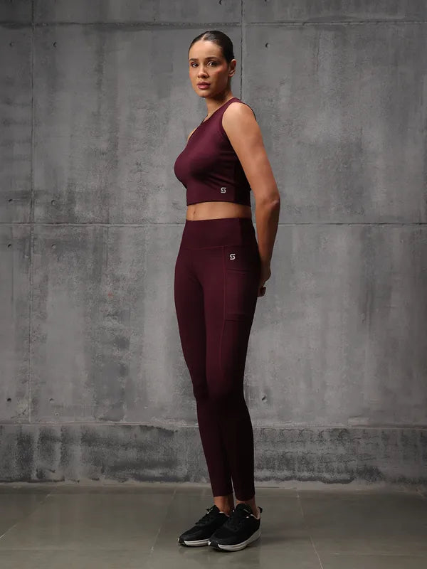 Merlot Red 4 Way Lycra Dryfit co ord setFor Women - Bliss