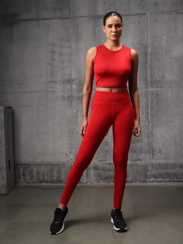 Red Velocity 4 Way Lycra Dryfit co ord set For Women