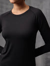 Neo-Black Nylon Lycra Full Sleeve T-Shirt For Women
