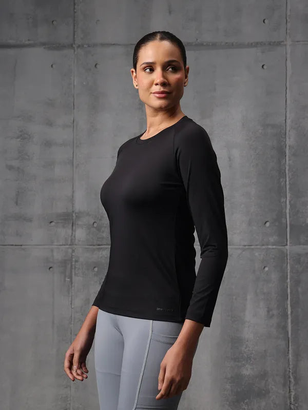 Neo-Black Nylon Lycra Full Sleeve T-Shirt For Women