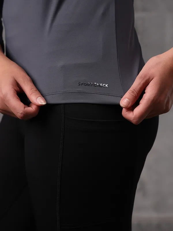 Slate Blue Nylon Lycra Full Sleeve T-Shirt For Women
