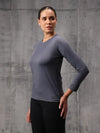 Slate Blue Nylon Lycra Full Sleeve T-Shirt For Women