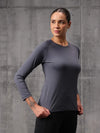 Slate Blue Nylon Lycra Full Sleeve T-Shirt For Women