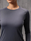 Slate Blue Nylon Lycra Full Sleeve T-Shirt For Women
