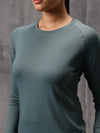 Seafoam Green Nylon Lycra Full Sleeve T-Shirt For Women