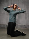 Seafoam Green Nylon Lycra Full Sleeve T-Shirt For Women