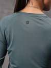 Seafoam Green Nylon Lycra Full Sleeve T-Shirt For Women