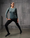 Seafoam Green Nylon Lycra Full Sleeve T-Shirt For Women