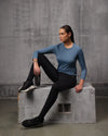 Neo-Mineral Blue Nylon Lycra Full Sleeve T-Shirt For Women