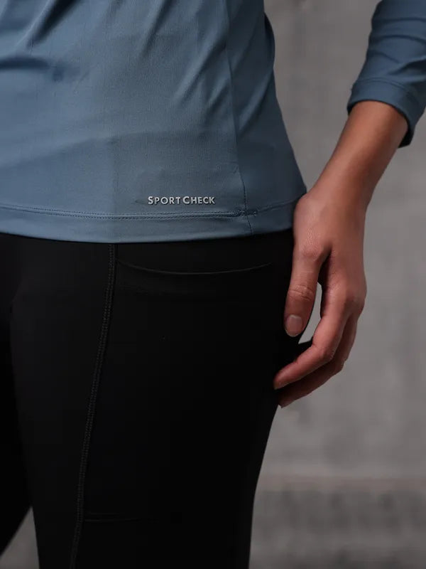 Neo-Mineral Blue Nylon Lycra Full Sleeve T-Shirt For Women
