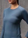 Neo-Mineral Blue Nylon Lycra Full Sleeve T-Shirt For Women