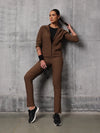 Flow-Brown Iron Wood Nylon Crush Track Suit For Women