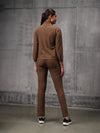 Flow-Brown Iron Wood Nylon Crush Track Suit For Women