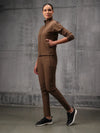 Flow-Brown Iron Wood Nylon Crush Track Suit For Women