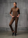 Flow-Brown Iron Wood Nylon Crush Track Suit For Women
