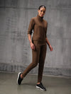 Flow-Brown Iron Wood Nylon Crush Track Suit For Women