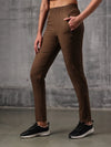 Flow-Brown Iron Wood Nylon Crush Track Suit For Women