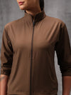 Flow-Brown Iron Wood Nylon Crush Track Suit For Women