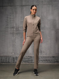 Pale Taupe Nylon Crush Track Suit For Women