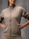 Pale Taupe Nylon Crush Track Suit For Women
