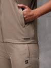 Pale Taupe Nylon Crush Track Suit For Women