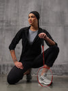 Black Nylon Crush Track Suit For Women