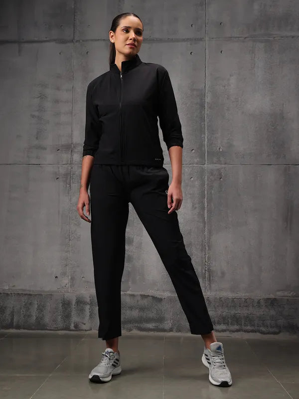 Black Nylon Crush Track Suit For Women
