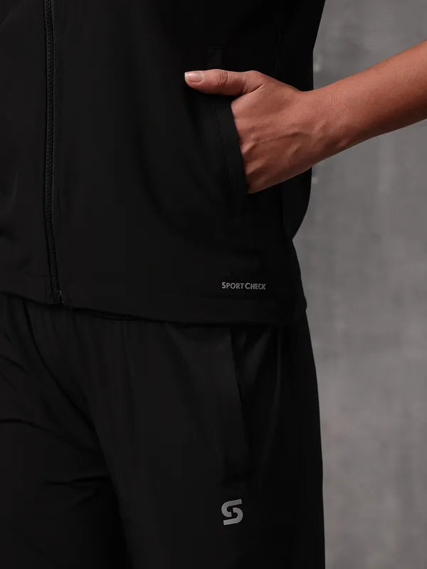 Black Nylon Crush Track Suit For Women
