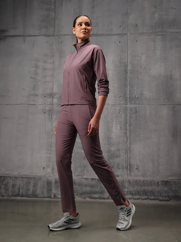 Flow-Dusty Plum Nylon Crush Track Suit For Women