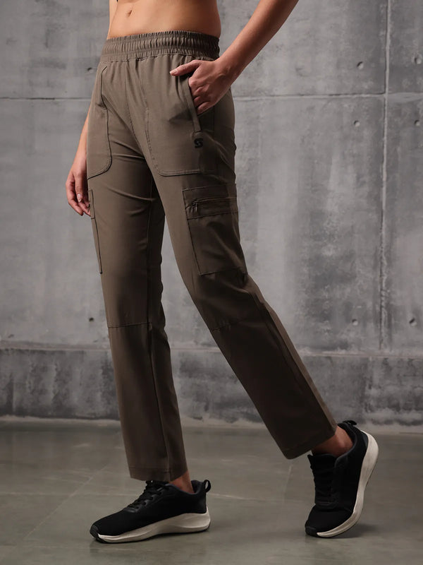Brown Nylon Crush Lower For Women
