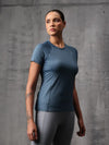 Neo-Mineral Blue Nylon Lycra Round Neck T-Shirt For Women