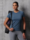 Neo-Mineral Blue Nylon Lycra Round Neck T-Shirt For Women
