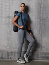 Neo-Mineral Blue Nylon Lycra Round Neck T-Shirt For Women