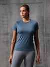 Neo-Mineral Blue Nylon Lycra Round Neck T-Shirt For Women