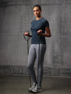 Teal Stormy Tide Nylon Lycra Round Neck T-Shirt For Women