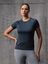 Teal Stormy Tide Nylon Lycra Round Neck T-Shirt For Women