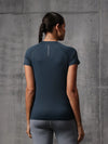 Teal Stormy Tide Nylon Lycra Round Neck T-Shirt For Women