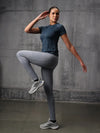 Teal Stormy Tide Nylon Lycra Round Neck T-Shirt For Women