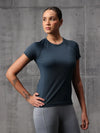 Teal Stormy Tide Nylon Lycra Round Neck T-Shirt For Women