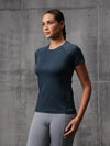 Teal Stormy Tide Nylon Lycra Round Neck T-Shirt For Women