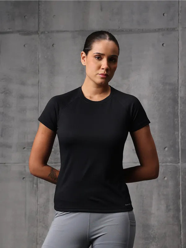 Black Vapo Knit Round Neck T-Shirt For Women