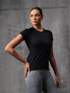 Black Vapo Knit Round Neck T-Shirt For Women
