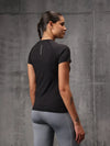 Neo-Black Nylon Lycra Round Neck T-Shirt For Women