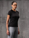 Neo-Black Nylon Lycra Round Neck T-Shirt For Women