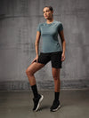 Shadow Teal Nylon Lycra Round Neck T-Shirt For Women